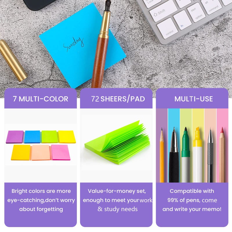 YEECOK (28 Pads) Sticky Notes 3 x 3 in, Bright Colorful Super Sticking Power Memo Post Stickies, High Stickiness Square Sticky Notes for Office, Home, School, Meeting, 72 Sheets/pad - Image 5